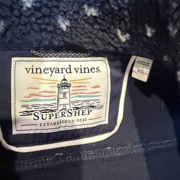 Vineyard Vines Supershep Sherpa Fleece Vest Navy Whale Print XS Coastal Prep - Picture 7 of 7